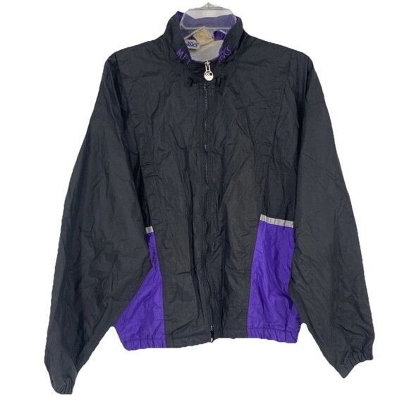 VTG 80s Asics Purple Windbreaker Reflective Jacket Full Zip Color Block Nylon - Picture 1 of 16